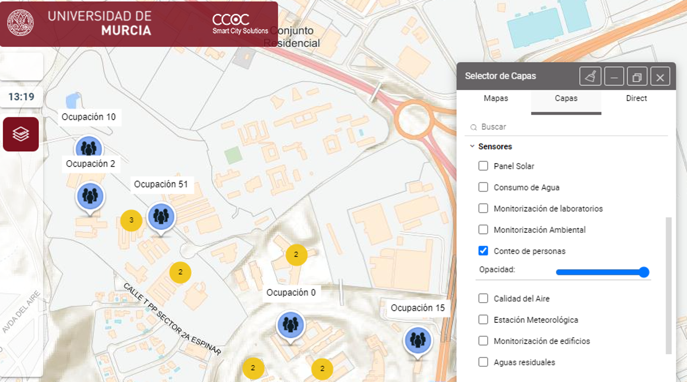 Smart Campus UMU: mapa de ocupación y conteo de personas